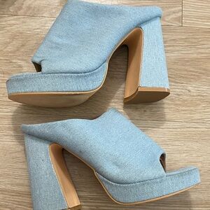 Forever 21 Light Blue Heeled Mules